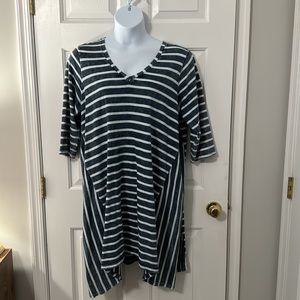 Jane and Delancey V-neck, Striped, Shirt Dress with Shark-tooth Hem 2X